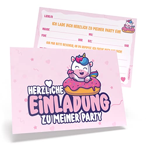 Creatastic Einladungskarten Kindergeburtstag Mädchen, Einhorn Geburtstag, Einhorn Einladungskarten Kindergeburtstag, 12 Karten und 12 Kuverts DIN A6 mit Glanzlack von Creatastic