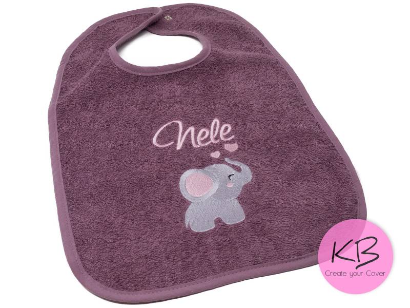 Lätzchen Mit Druckknopf Namen Und Motiv Elefant Bestickt, Babylatz Personalisiert, Kleines Geschenk Zur Taufe, Geburt, Babylätzchen von CreateyourCover