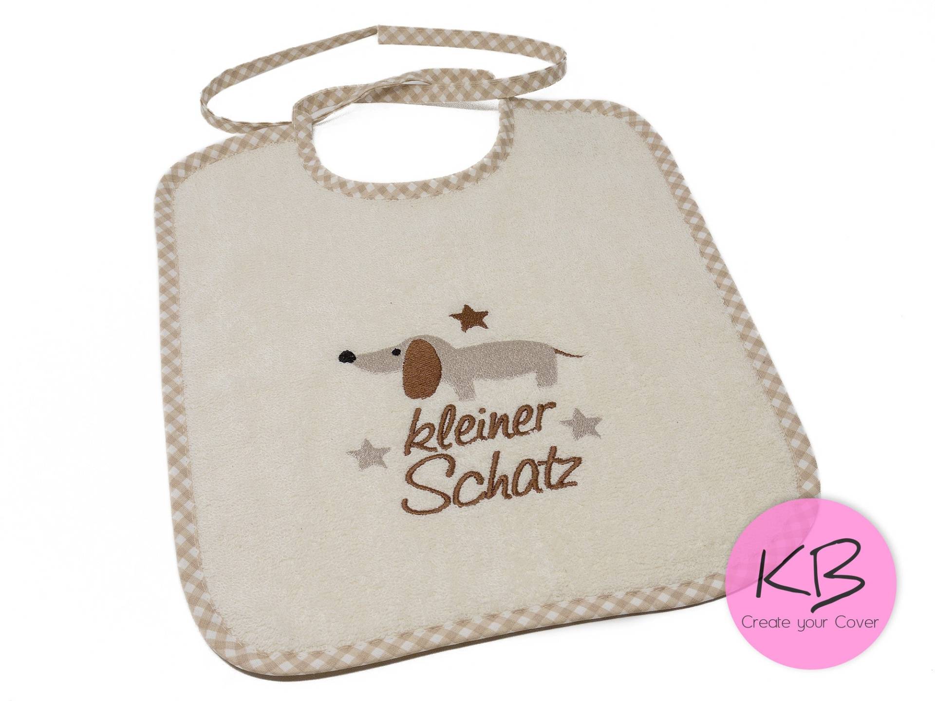 Lätzchen Zum Binden Mit Namen Und Motiv Welpe Bestickt, Geschenk Zur Geburt, Babylätzchen Personalisiert, Latz Namen, Babyparty, Taufe von CreateyourCover