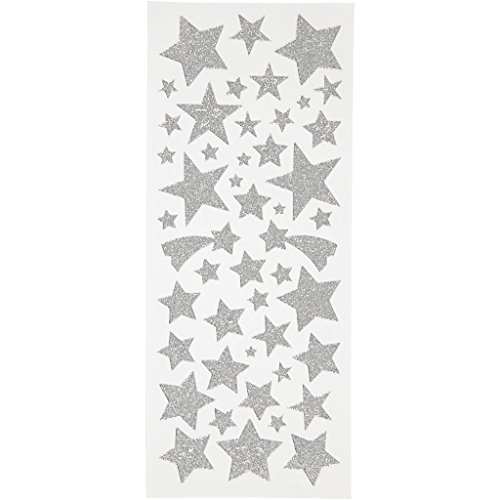 Glitzer-Sticker, Blatt 10x24 cm, ca. 110 Stck, Silber, Sterne, 2Blatt von Creativ