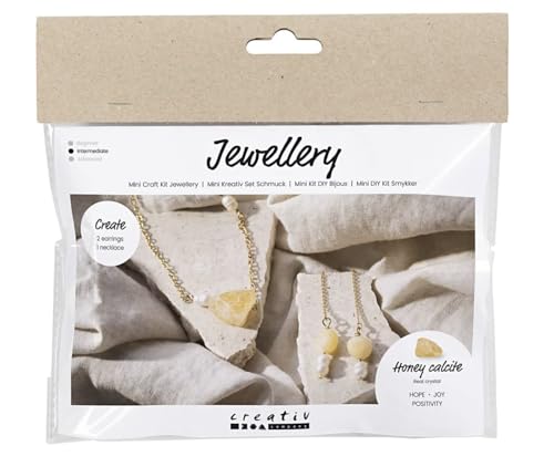 Creativ Company Schmuck-Set - Zum selbst Herstellen von Schmuck mit echten Kristallen - Halskette und Ohrringe mit Honigkalzit, bernsteinfarben von Creativ