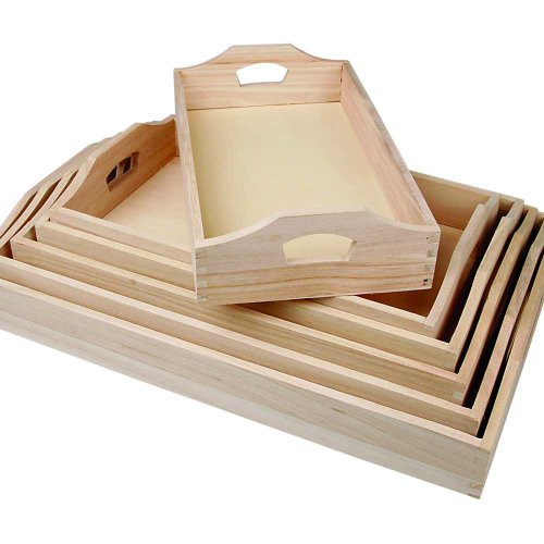 Creotime ‎57522 Holztablett-Set 6 Stück Verschiedene Größen Tablett von Creativ