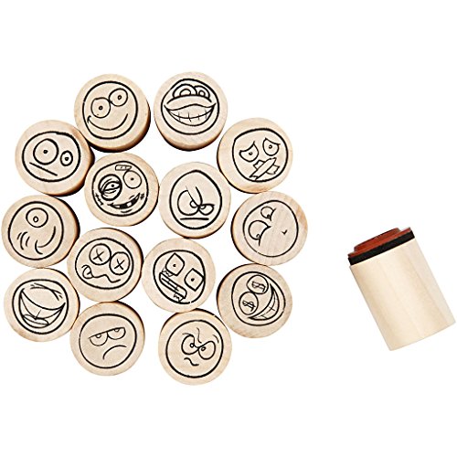 Stempel-Set Smiley, 15 Stück sortiert Ø 2 cm, Holzstempel Motiv-Stempel von Creativ