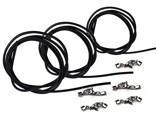 3 Stück Lederband Lederkette Ledercollier f. Damen Herren Schwarze Lederschnur Rindsleder 2mm ca.1 00m lang mit 5 St. Edelstahl Lederbandverschluss zum selbst montieren von Creative-Beads