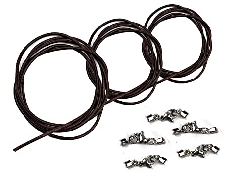 3 Stück Lederkette Lederband Ledercollier f. Damen Herren Lederschnur braun Rindsleder 3mm in Deutschland hergestellt ca. 1 00m lang mit 5 St. Edelstahl Lederbandverschluss zum selbst montieren von Creative-Beads