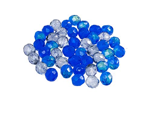 Creative-Beads Glasperle Böhmische Glasschliffperle feuerpoliert rund, 8mm, 45 Perlen, Perlenmischung blautöne von Creative-Beads