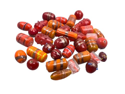 Glasperlen Mix, orange, 300g,mind. 80 Perlen, ca.6-16mm, verschiedene Formen und Größen zum auffädeln, basteln, selber machen von Creative-Beads