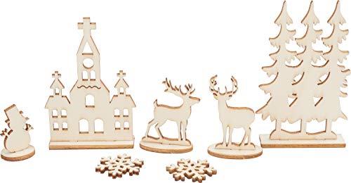 Zusammensteckbare Holzfiguren, Kirche, Weihnachtsbäume, Hirsche, L 15,5 cm, B 17 cm, Sperrholz, 1Pck, Stärke: 3 mm von Creative Company