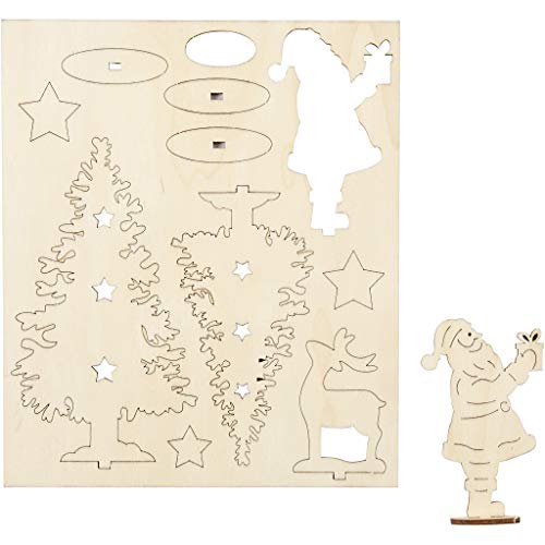 Zusammensteckbare Holzfiguren, Weihnachtsmann, Weihnachtsbäume, Hirsch, L 20 cm, B 17,5 cm, Sperrholz, 1Pck, Stärke: 3 mm von Creative Company