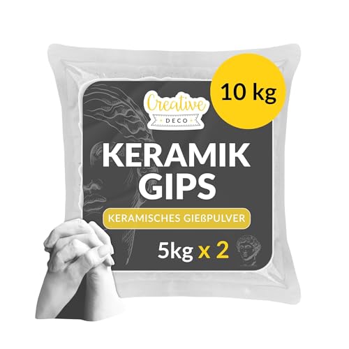 Creative Deco 10 kg Gießpulver weiß | 2 x 5 kg | Keramik Gießmasse | Gips zum Gießen | Reliefgießpulver Modelliergips | Zum Modellieren | Geruchlos von Creative Deco