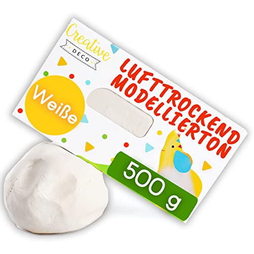 Creative Deco 500g Weiß Modelliermasse Lufttrocknend Lufttrocknender Ton Knete | Selbsttrocknend Clay für Kinder und Erwachsene | Modellierton Perfekt für Bastelarbeiten | Nicht Klebender Ton von Creative Deco