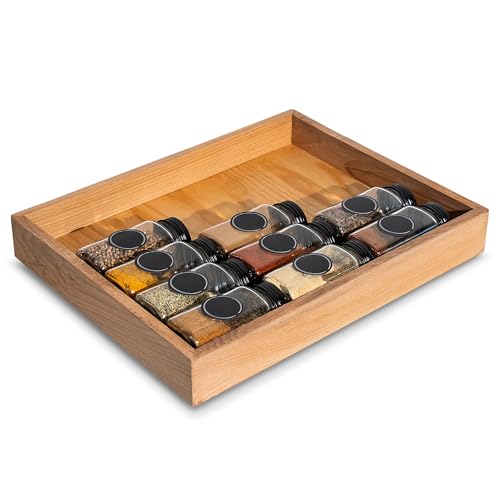 Creative Deco Holzbox Aufbewahrungsbox | 36 x 28 x 5 cm | Holzkiste Klein Ordnungsbox Holz Organizer Box | Buchenholz | Tablett für Kleinigkeiten, Wertsachen, als Gewürz Organizer von Creative Deco