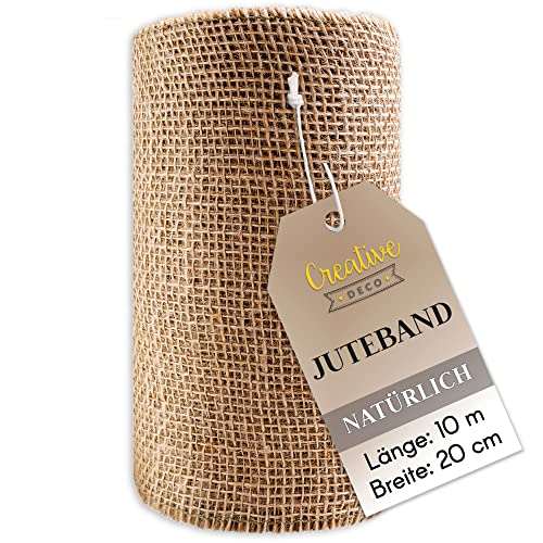 Creative Deco Juteband Jute Tischläufer | Rolle 20 cm x 10 m | Hochzeitsdeko Dekoration | Breit Naturbrauner Stoff | Kunst und Handwerk | Jutestoff Tischband | Dekorativer Boho Band von Creative Deco