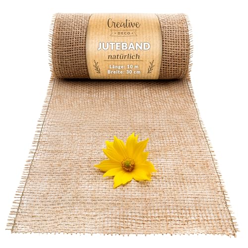 Creative Deco Juteband Jute Tischläufer | Rolle 30 cm x 10 m | Hochzeitsdeko Dekoration | Breit Naturbrauner Stoff | Kunst und Handwerk | Jutestoff Tischband | Dekorativer Boho Band von Creative Deco