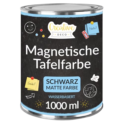 Creative Deco Magnetisch Schwarz Wandfarbe Kreidefarbe Tafelfarbe | 1000ml | 2 m² Effizienz mit 3 Schichten | Für Wand, Holz, Metall, Glas | Wasserbasis | Aussenbereich Kreideschreiben und Zeichnen von Creative Deco