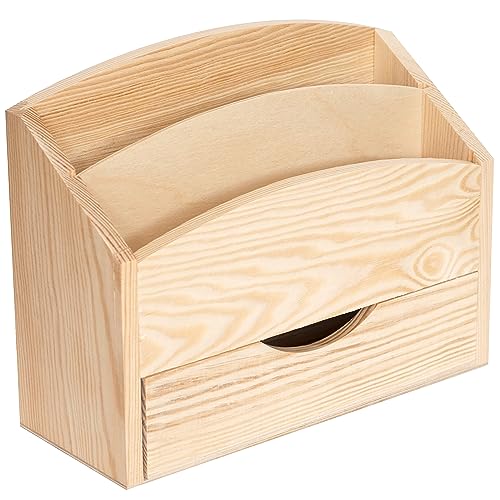 Creative Deco Schreibtisch Organizer | 2 Fächer mit Schublade | 25 x 10 x 20,5 cm (+/- 1 cm) | Büro Tisch Organizer Briefablage Holz Briefkiste Desk Organisation Dokumentenablage | Für Decoupage Deko von Creative Deco