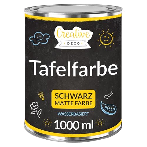 Creative Deco Schwarz Wandfarbe Kreidefarbe Tafelfarbe | 1000ml | 10 m² / 1L Effizient | Matt Farbe für Möbel, Holz, Metall, Glas | Wasserbasis Ungiftig | Kreideschreiben und Zeichnen von Creative Deco