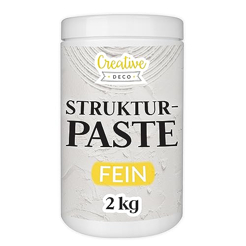 Creative Deco Strukturpaste Feinkörnig 2 kg | Weiße Spachtelmasse für Acrylmalerei | Feinpaste für Kunstprojekte, Acrylfarbe, DIY, 3D-Effekte, Texturen | Einfach mit Palettenmesser aufzutragen von Creative Deco