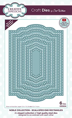 Creative Expressions CED5534 Scalloped Rectangles Craft Die Sue Wilson – Noble Collection – Stanzform mit gewelltem Ende, rechteckig, metall, Largest die is 12.6 x 17.6 cm von Creative Expressions