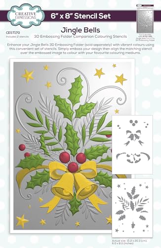 Creative Expressions Jingle Bells Companion Malschablone, 15,2 x 20,3 cm, cremefarben, 15,2 x 20,3 cm, 2 Stück von Creative Expressions