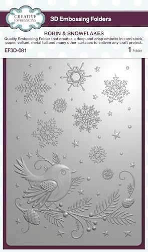 Creative Expressions EF3D-081 Robin & Snowflakes 3D-Prägeschablone, 12,7 x 17,8 cm, farblos, 5 x 7 in von Creative Expressions