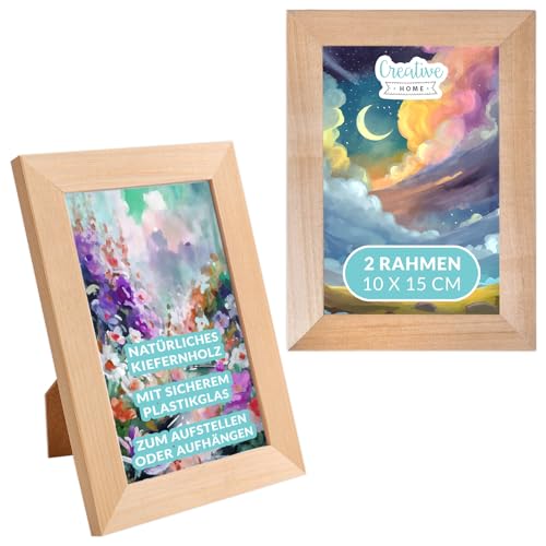 Creative Home 2er Bilderrahmen 10x15 cm Set | Unlackiert Fotorahmen aus Kiefern-Holz | mit Rückwand zum Auf-Stellen und Auf-Hängen | Portrait-Rahmen | Geschenk | 2er-Pack von Creative Home