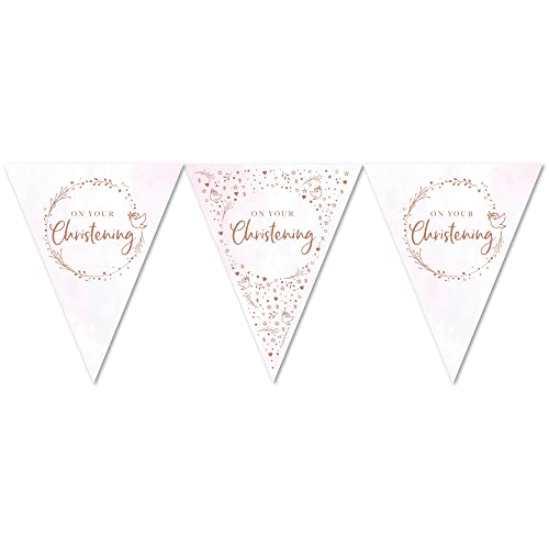 Creative Party Wimpelkette mit englischer Aufschrift on Your Christening, geprägt, Pink von Anniversary House