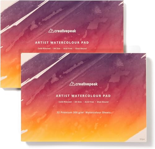 Aquarellpapier-Malblock (64 Blatt, A4-Format (21 x 29,7 cm), 2er-Pack) – Premium 300 g/m² dickes, professionelles Mixed-Media-Skizzenbuch – von CreativePeak von Creativepeak