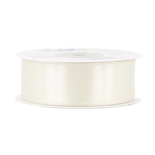 Satinband 25mm x 25m Rolle - FARBAUSWAHL in 3/6/12/18/25/38/50/75/100mm - farbecht & waschbar - Schleifenband für Hochzeit - Geschenkband zum Verpacken Dekorieren Basteln - Ivory/Elfenbein 810 von Creativery