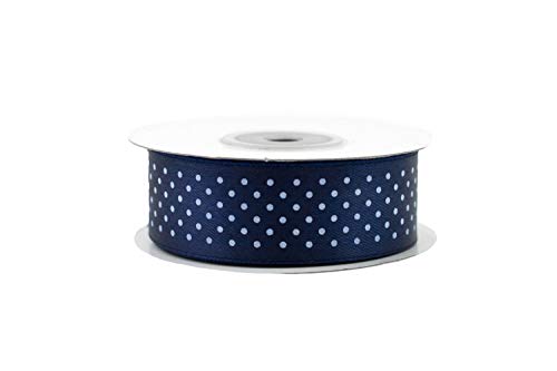 Creativery 25m Rolle Satinband 25mm Punkten Schleifenband Deko Band Hochzeit Geschenk Punkte Farbe dunkelblau Navy von Creativery