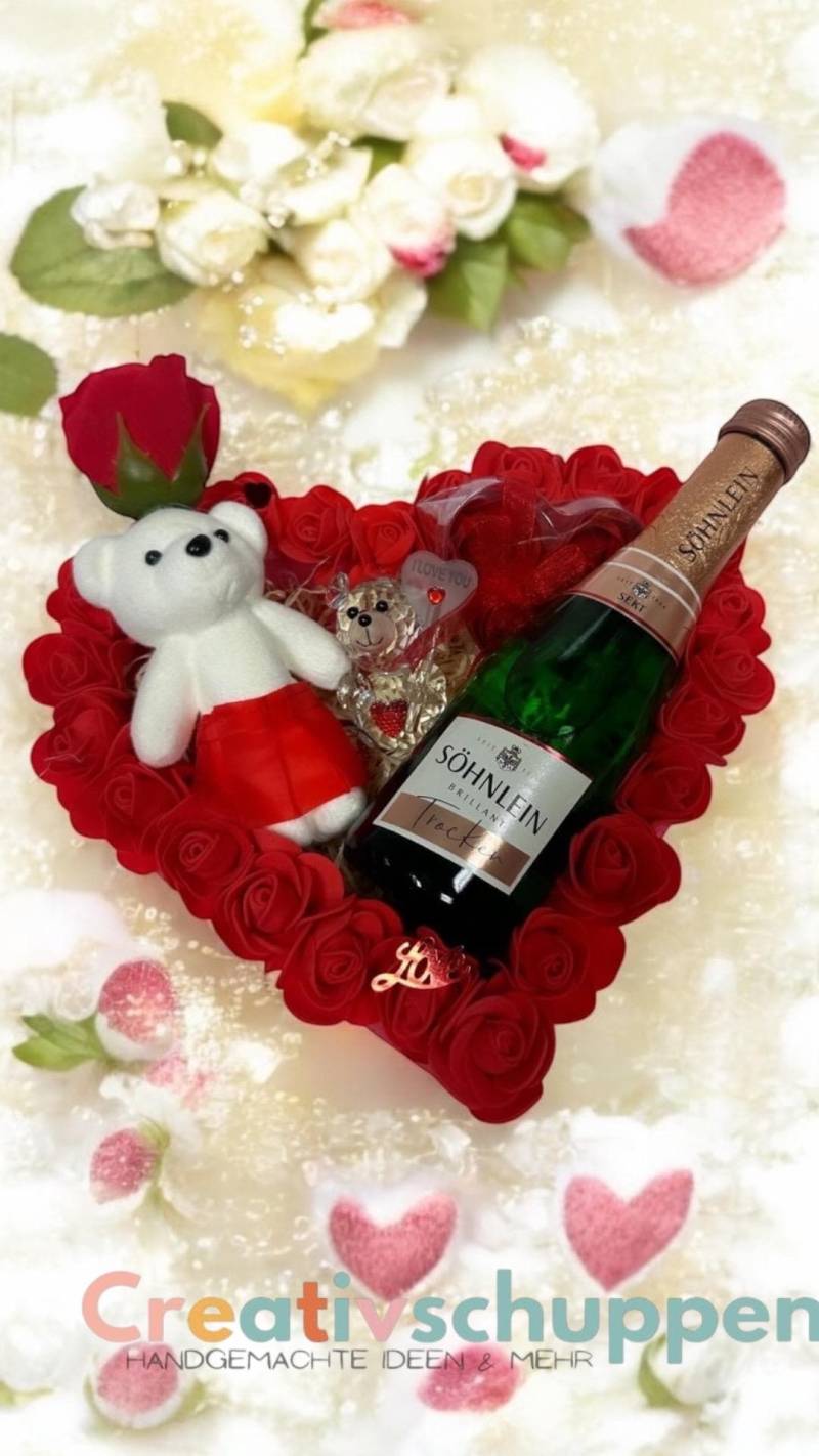 Valentinstag Herz Muttertag Geschenkset Liebe Rosen Rot Sekt Artikel-Nr0209 von Creativschuppen