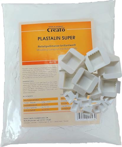 Creato Z1241 - Plastalin 5 kg, 4:1, TOP porzellanähnliche Reliefgiessmasse, Abformgenau, Weiss, Figurengiessmasse. Gießpulver. + Gratis 20 Eingießaufhänger von Creato