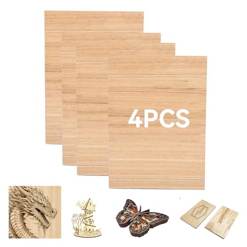 Creatorally 4 Stück A4 unbehandeltes Holz, 11,8 x 8,46 x 1/8 Zoll Leeres Holzbrett für Lasergravur, Schneiden, Basteln, Modellieren, Brandmalerei(A4-Ebenholz) von Creatorally