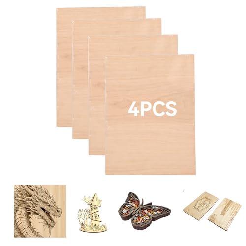 Creatorally 4 Stück A4 unbehandeltes Holz, 11,8 x 8,46 x 1/8 Zoll Leeres Holzbrett für Lasergravur, Schneiden, Basteln, Modellieren, Brandmalerei(A4-Kirschholz) von Creatorally