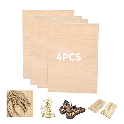 Creatorally 4 Stück A4 unbehandeltes Holz, 11,8 x 8,46 x 1/8 Zoll Leeres Holzbrett für Lasergravur, Schneiden, Basteln, Modellieren, Brandmalerei(A4-Roteiche) von Creatorally