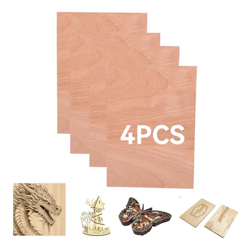 Creatorally 4 Stück A4 unbehandeltes Holz, 11,8 x 8,46 x 1/8 Zoll Leeres Holzbrett für Lasergravur, Schneiden, Basteln, Modellieren, Brandmalerei(A4-Sapele) von Creatorally