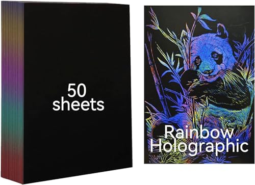 Creatorally 50 Blatt Magisches Kratzpapier Laser-Regenbogen Im A4-Format – Bastelpapier, Skizzenkunst, Malpapier Mit Stift Zum Zeichnen, Kunstbedarf, DIY, Weihnachten, Geburtstagsgeschenk von Creatorally