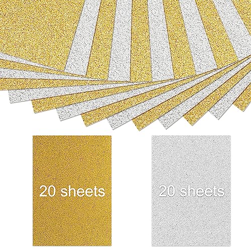 Creatorally Glitzer-Papier, Glitzerpapier, A4, 40 Blatt, selbstklebend, Gold, Silber, 250 g/m², zum Basteln von Creatorally