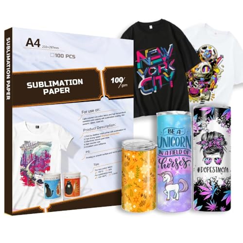 Creatorally Sublimationspapier A4, Sublimation Paper 100g/m² für Baumwolle Metall Keramik Glass, 100 Blatt Kompatibel mit Inkjet Drucker, Sublimationsdruckern Transferpresse Hitzepresse von Creatorally