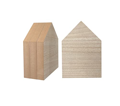 Holzblock in Hausform, unlackiertes Holz, Bauernhausausschnitte, Tischplatte für Bastelarbeiten, Gedenkschild, 2,5 cm dick, 4 Stück von Cregugua