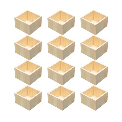 Quadratische Holzkisten, unlackiert, kleine Holzkisten zum Basteln (außen 11,9 x 11,9 x 7,6 cm, innen 10,2 x 10,2 x 7,4 cm), 12 Stück von Cregugua