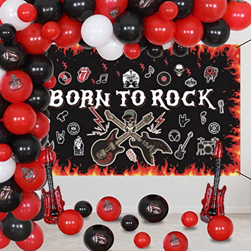 Crenics Rock and Roll Party-Dekorationen – Born to Rock Hintergrund Banner 15 x 10 cm, rot schwarz und weiß Luftballons Bogen Kit für 1950er Jahre Rock Star Musik Thema Geburtstag Party Supplies von Crenics