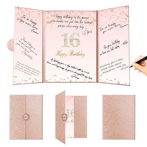 Crenics Sweet 16 Birthday Decorations, Creative Rose Gold 16th Birthday Guest Book Alternative, Large 16th Birthday Signature Book 12" x 18", Great 16 Years Old Birthday Gifts for Girls von Crenics