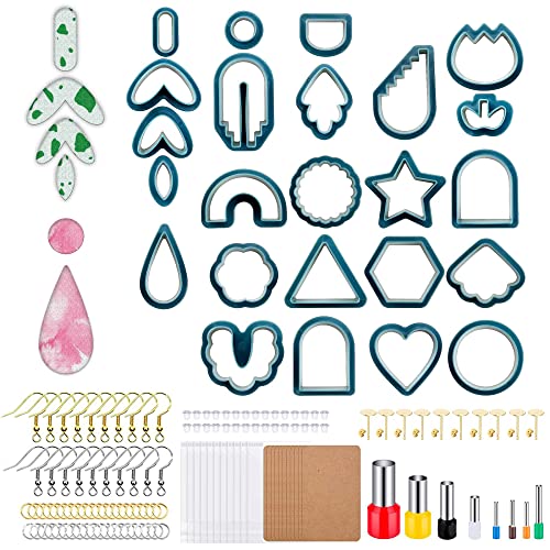 Creperture Polymer Ton Set 142 Teiliges Set Zur Herstellung Von Ohrringen mit 24 Verschiedenen Formen Ohrring Zubehör für Polymer Ton Schmuck und Ohrringe Blau von Creperture