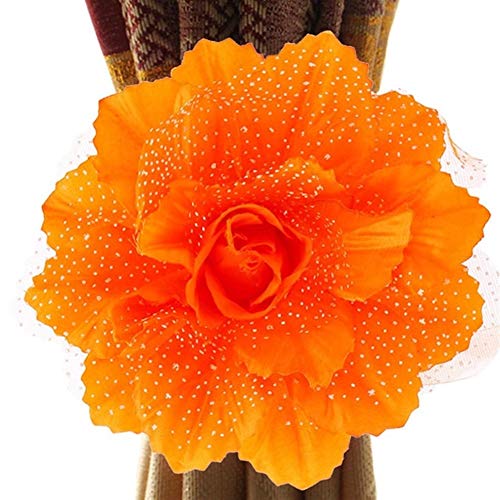 Crepundia Handgestrickte Vorhang-Raffhalter, 2 PCS 13CM Big Peony Blumen-Vorhang-Clip binden zurück Rahmen Zurück Krawatte Startseite Vorhang dekorative Gürtel(Orange) von Crepundia