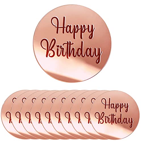 Crethinkaty 10 Stück Happy Birthday Acryl Cupcake Topper Runde Spiegel Gravur Cake Topper Cupcake Dekorationen für Geburtstag Party (Roségold) von Crethinkaty