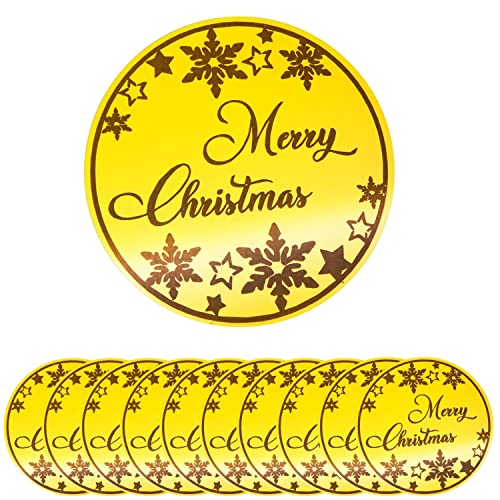 Crethinkaty 10 Stück Frohe Weihnachten Acryl Cupcake Toppers Schneeflocken Formen Runder Spiegel Gravur Kuchen Topper Cupcake Dekorationen für Weihnachten Party (Gold) von Crethinkaty