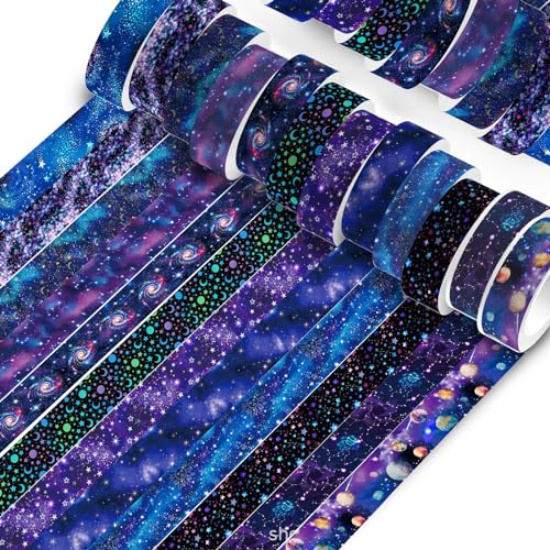 12 Rollen Galaxy DIY Dekoratives Washi Masking Tape Ästhetisches Washi Tap Sternenhimmel Kunsthandwerk Scrapbooking Tape Universe Vintage Japanisches Klebeband für Tagebuch Verpackung Planer Geschenk von Cretvestsar