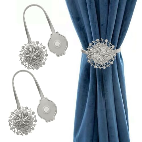 2 Stück Funkelnde Kristallblumen Magnetische Raffhalter Vorhänge Kristall Vorhang Raffhalter Magnetisch Für Formelle Wohnzimmer Erkerfenster Büroräume Glasschiebetüren Außenterrassen (Silber) von Cretvestsar