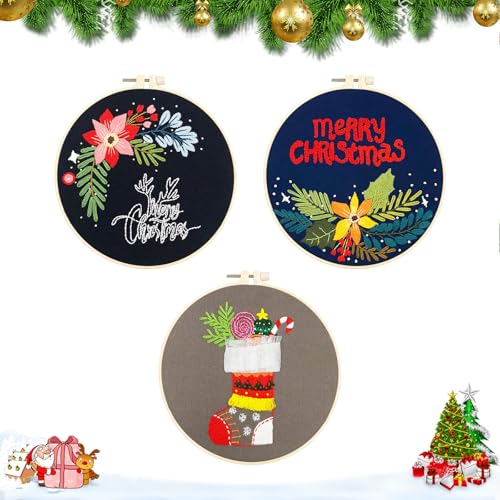 4 Teiliges Weihnachtliches 3D Stickset Mit Stickrahmen Stickrahmen Set Stickset Anfänger Für Bastelbegeisterte Stickliebhaber Heimwerker Heimdekorateure Familien Erwachsene Teenager Senioren (A) von Cretvestsar